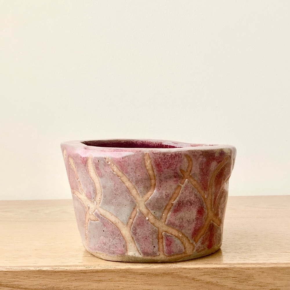 studio pottery rustic wabi sabi bowl rose pink handmade ceramic dish imperfect